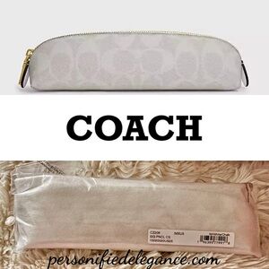 NEW Coach Signature Print Coated Canvas White Chalk Pencil Case Makeup Bag